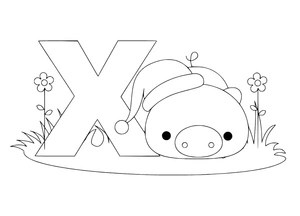 Página para Colorir X de Xilofone e Porquinho Brincalhão
