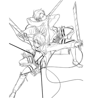 Levi Ackerman e Eren Yeager em Batalha