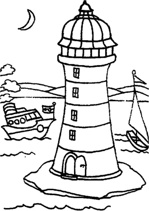 Página para Colorir Farol e Veleiros