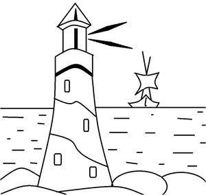 Página para Colorir Farol com um Navio
