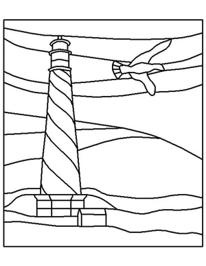 Página para Colorir Farol com Gaivota