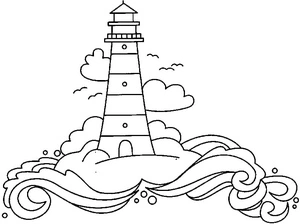 Página para Colorir Farol com Ondas