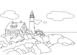 Página para Colorir Vista panorâmica com farol