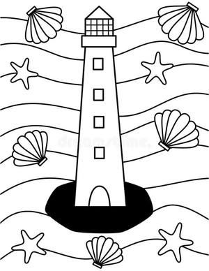 Página para Colorir Conchas e Farol