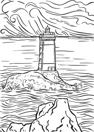 Página para Colorir Farol à Beira-Mar