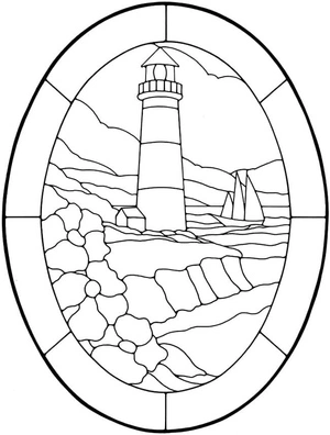 Página para Colorir Farol de Vitral