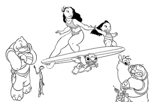 Página para Colorir Personagens de Lilo e Stitch