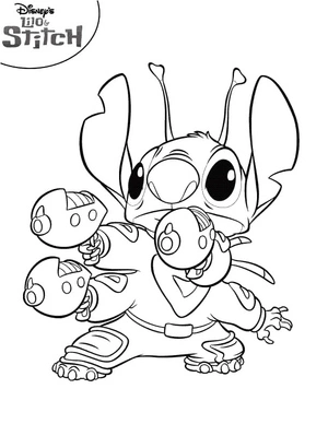 Página para Colorir Stitch e Suas Armas Laser