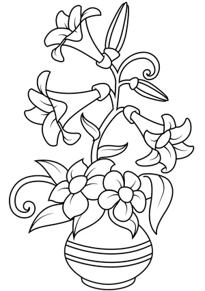 Página para Colorir Vaso de Lírios