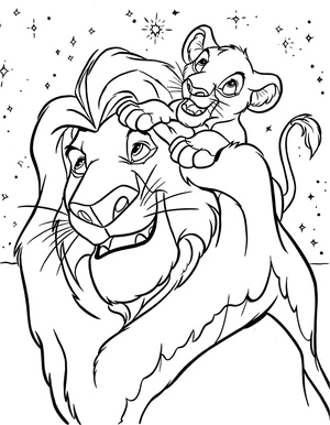 Página para Colorir Mufasa e Simba Alegres