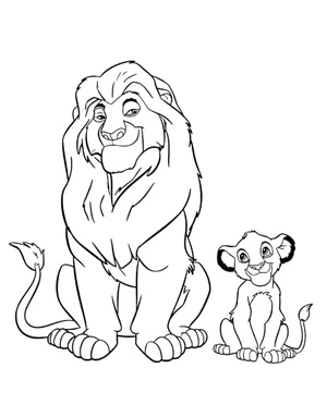 Página para Colorir Mufasa e Simba Relaxando