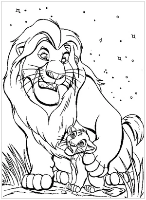 Página para Colorir Mufasa conversando com Simba
