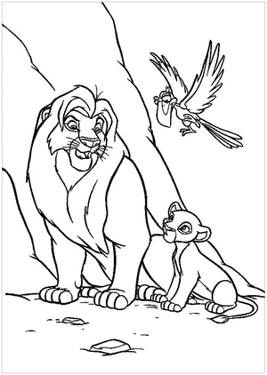 Página para Colorir Página para Colorir Mufasa, Simba e Zazu
