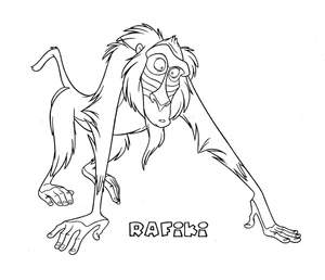 Página para Colorir Rafiki, o sábio mandril de O Rei Leão da Disney