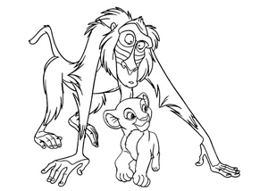 Página para Colorir Rafiki com o Jovem Simba