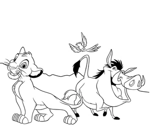Página para Colorir Simba e Amigos se Divertindo