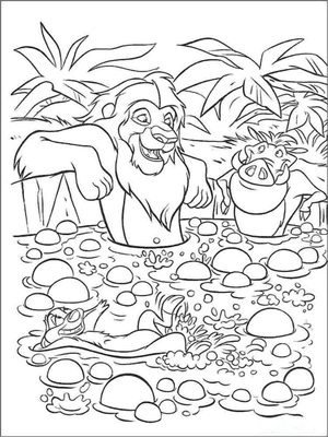 Página para Colorir Simba, Timão e Pumba