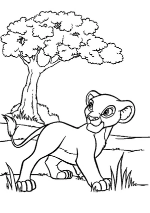 Página para Colorir Simba debaixo da Árvore