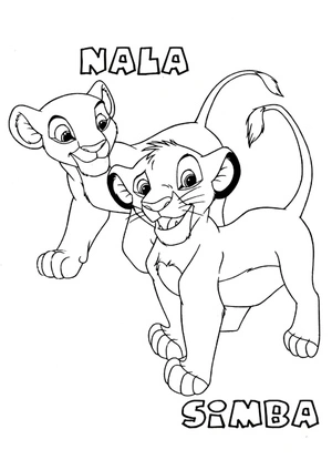 Página para Colorir Simba e Nala Jovens