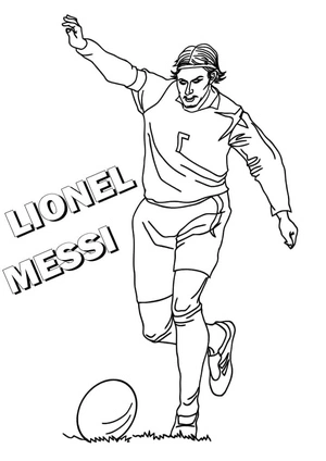 Página para Colorir Um jogador de futebol chamado Lionel Messi está jogando futebol.