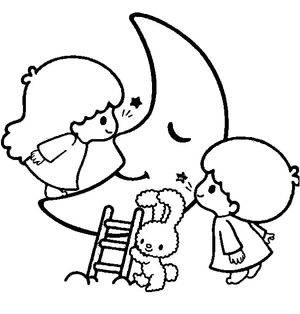 Página para Colorir Sweet Moon e as Pequenas Estrelas Gêmeas