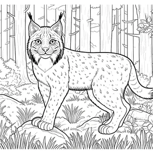 Lince na floresta, página de colorir detalhada, imprimível grátis