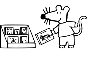 Maisy escolhe um livro, fácil página para colorir da Maisy Mouse, impressão gratuita