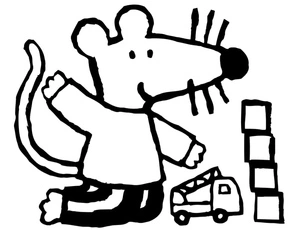 Maisy brinca com blocos, fácil página para colorir Maisy Mouse, imprimível grátis
