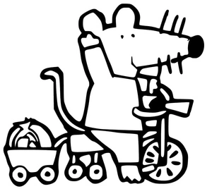 Maisy andando de bicicleta com um carrinho, fácil página de colorir Maisy Mouse, impressão gratuita
