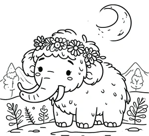 Página para Colorir Adorável Mamute Peludo