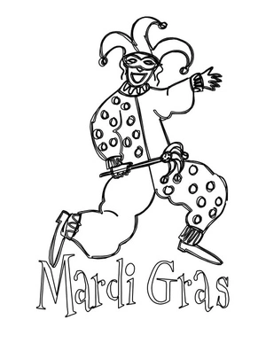 Página para Colorir Bobo da Corte celebrando o Mardi Gras