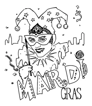 Página para Colorir Dama no desfile do Mardi Gras