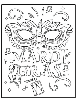 Página para Colorir Folha de Atividades do Mardi Gras