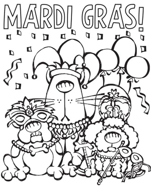 Página para Colorir Animais do Mardi Gras