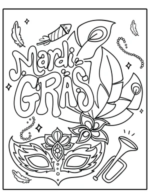 Página para Colorir Página para Colorir do Festival de Mardi Gras para Imprimir