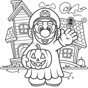 Página de Colorir Grátis do Mario de Halloween para Crianças