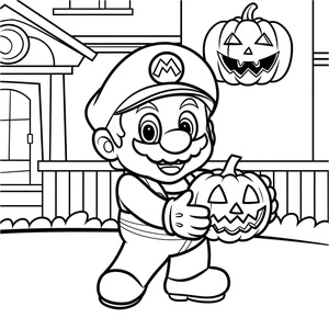 Página para Colorir Página de Colorir do Mario com Tema de Halloween para Crianças