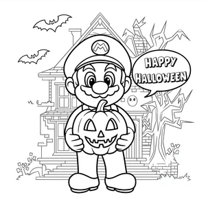 Página para Colorir Mario Feliz Halloween