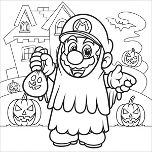 Página para Colorir Mario com Fantasia de Halloween