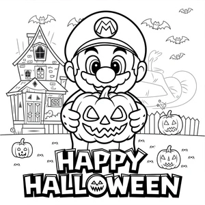 Página para Colorir A Felicidade de Halloween do Mario