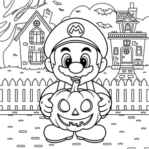 Mario com uma Abóbora de Halloween