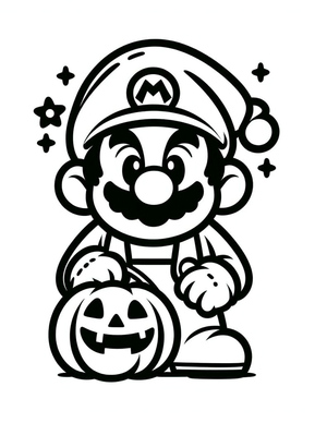 Página para Colorir de Halloween para Imprimir com Mario