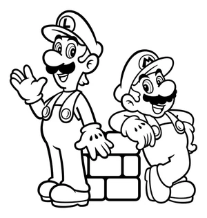 Página para Colorir Luigi e Mario Amigáveis