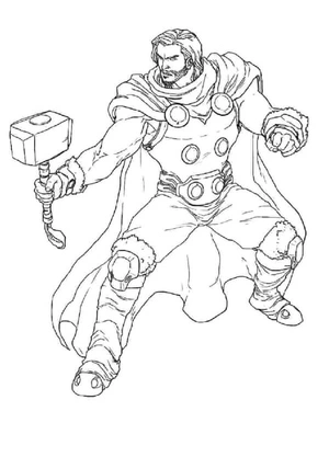 Página para Colorir Thor com Seu Martelo
