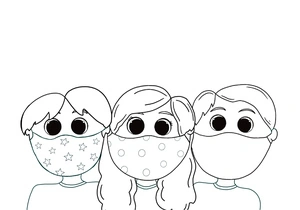 Página para Colorir Crianças usando máscaras facial