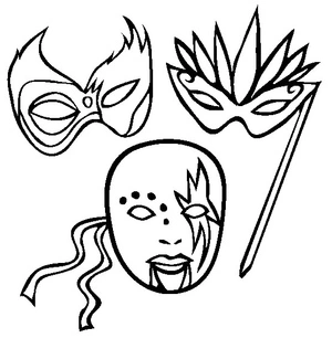 Três máscaras elaboradas, detailed máscara coloring page, free printable