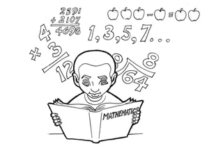 Página para Colorir Menino Aprendendo Matemática