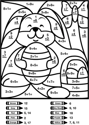 Página para Colorir Coelhinho Colorir por Número Adição Matemática