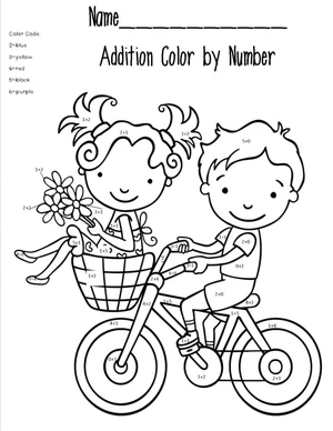 Página para Colorir Planilha de Adição Matemática para Colorir por Número