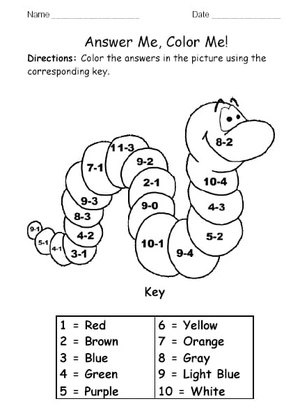 Página para Colorir Colorir por Número Matemática Subtração